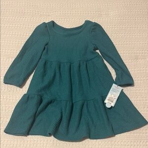 🆕 Cat & Jack Green Tiered Long Sleeve Waffle Dress. 2T. NWT!💥💥